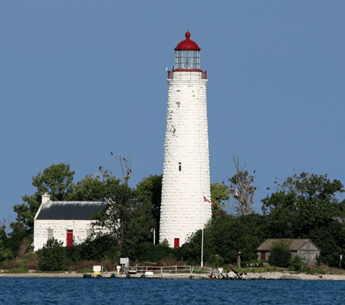 the Chantry Island Lighthouse in Lake Huron, located roughly a kilometre offshore from Southampton, Ontario